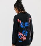 Crooked Tongues Long Sleeve T-shirt In Unorthodox Flower Print-black