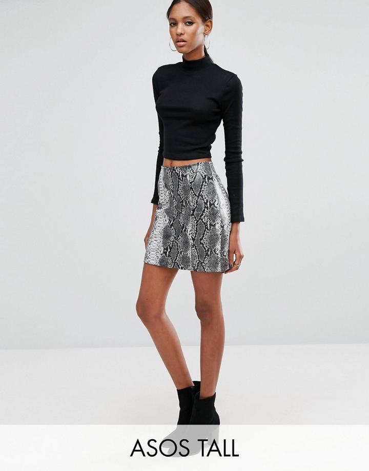 Asos Tall Snake Print Pu Mini Skirt - Multi