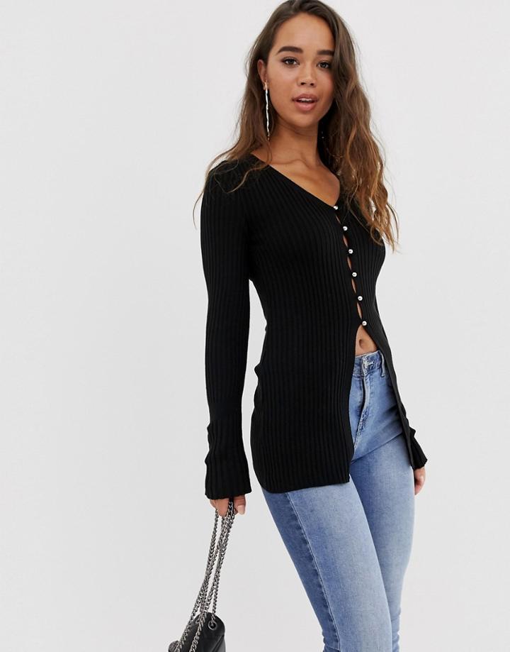 Asos Design Skinny Rib Longline Cardigan - Black