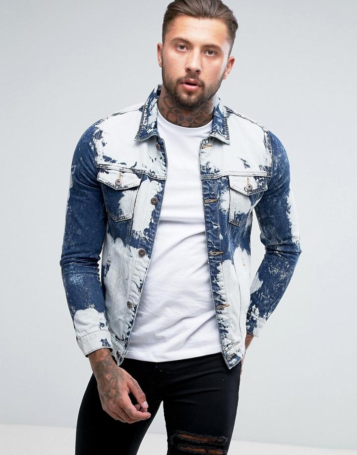 Liquor & Poker Extreme Bleached Denim Jacket - Blue