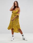 Stylenanda Cami Dress With Frills In Floral - Yellow