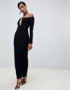 Asos Design U Bar Bardot Maxi Dress - Black