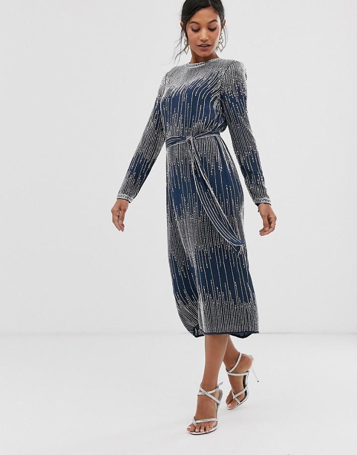 Asos Edition Linear Beaded Midi Dress - Blue