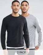 Asos Sweatshirt 2 Pack Black/gray Marl Save 17%