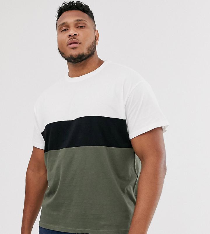 New Look Plus Color Block T-shirt In Khaki-green