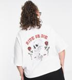 Asos Design Curve Boxy T-shirt With 'ride Or Die' Graphic Print In White