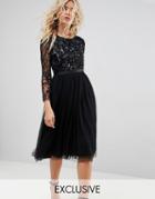 Needle & Thread Embellished Midi Dress With Long Sleeves - Black