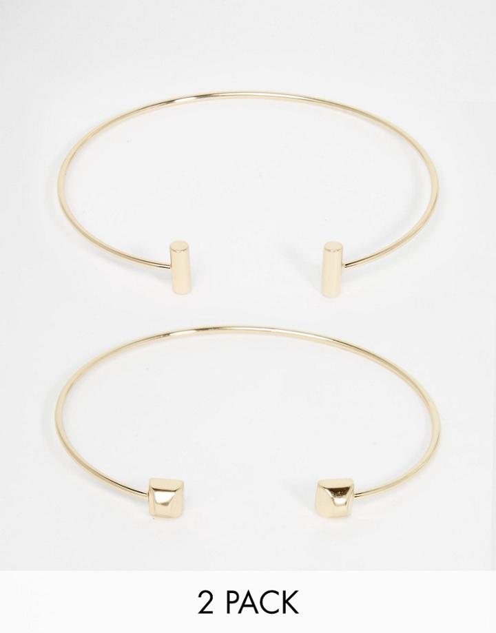 Orelia Geo Open Bangle Two Pack - Pale Gold