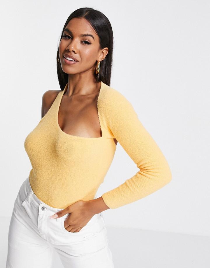 Asos Design Eyelash Sweater With One Shoulder In Orange