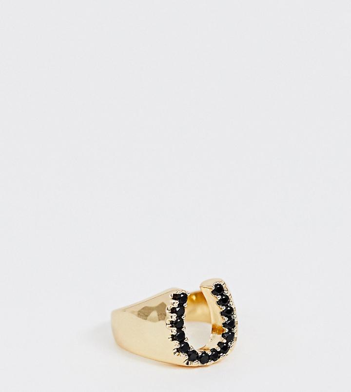 Regal Rose Gold Plated Black Stone Horseshoe Ring