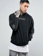 Night Addict Hoodie With Sleeve And Chest Embroidery - Black