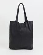 Asos Design Leather Tote Bag In Black - Black