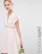 Tfnc Petite Wedding Fluted Sleeve Embellished Waist Mini Dress - Peach Blush
