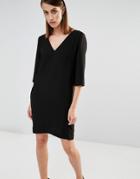 Selected V Neck Shift Dress With Front Pockets - Black