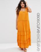 Asos Curve Boho Maxi Dress With Ruffles & Lace Insert - Mustard