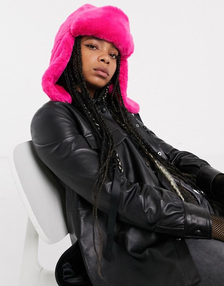Asos Design Faux Fur Trapper Hat In Pink