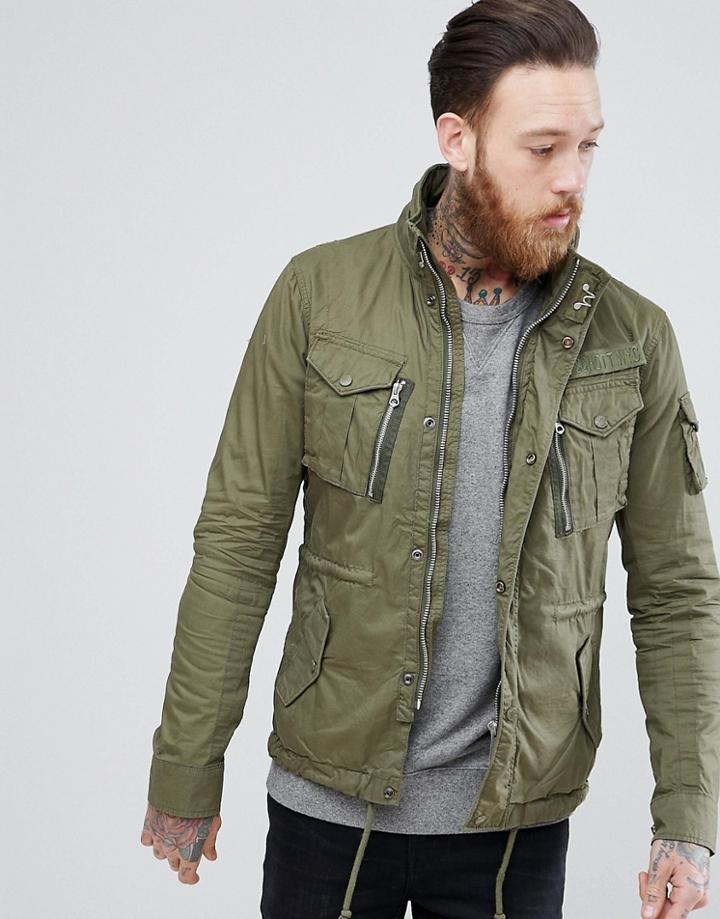 Schott Squad Military Overshirt Jacket In Green - Green