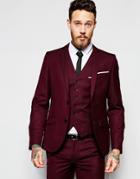 Heart & Dagger Suit Jacket In Birdseye Fabric In Skinny Fit - Burgundy