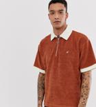 Heart & Dagger Towelling Half Zip T-shirt In Brown