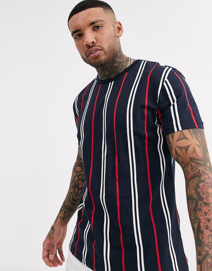 Bershka Vertical Striped T-shirt In Navy