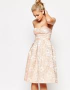Lashes Of London Bandeau Full Midi Dress With Cut Out Back In Textured Floral - Pink