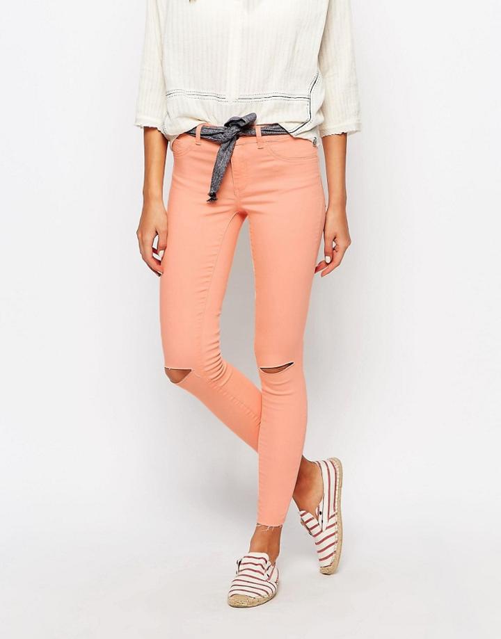 Vila Busted Knee Skinny Jean - Coral