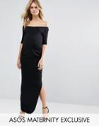 Asos Maternity Bardot Maxi Dress With Half Sleeve - Black
