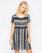 Brave Soul Short Sleeve Printed Smock Dress - Navy