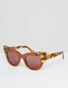 Asos Premium Handmade Cat Eye Sunglasses With Corner Detail - Brown