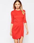 Club L Essentials Dress With Asymmetric Wrap Front - Red