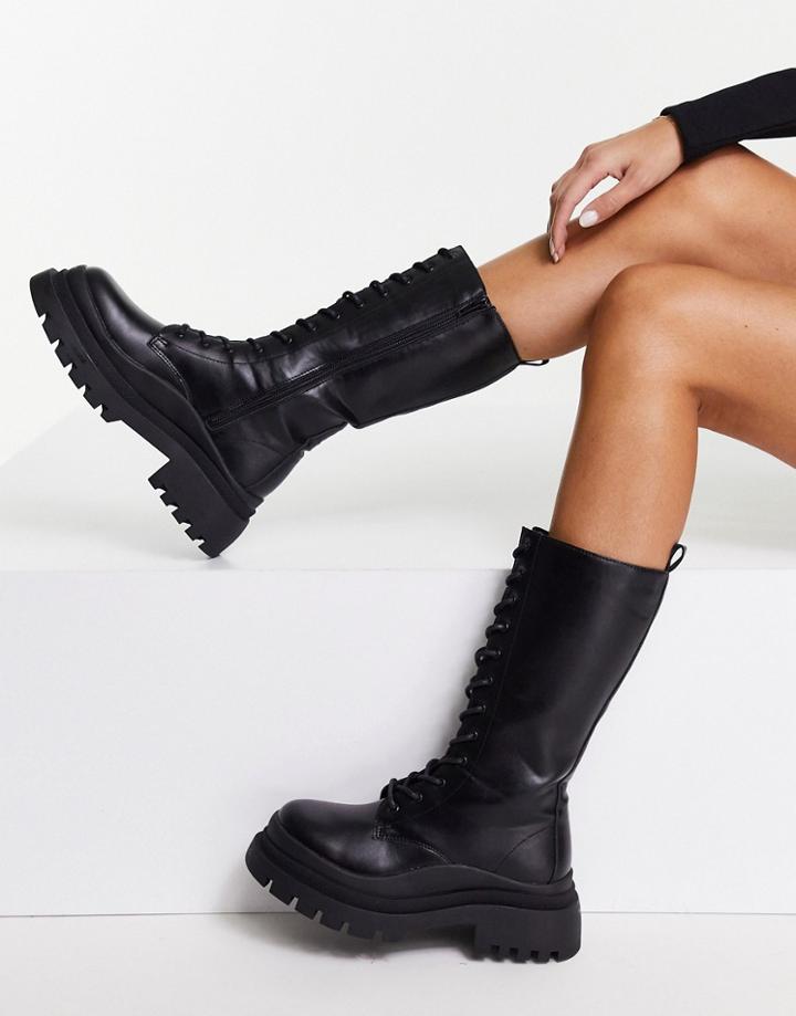 Truffle Collection Lace-up Chunky Boots In Black