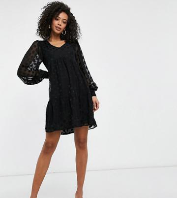 Violet Romance Tall Mini Mesh Smock Dress In Polka Dot With Tie Back Detail-black