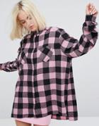 Lazy Oaf Oversized Shirt With Heart Pockets In Check Flannel - Multi