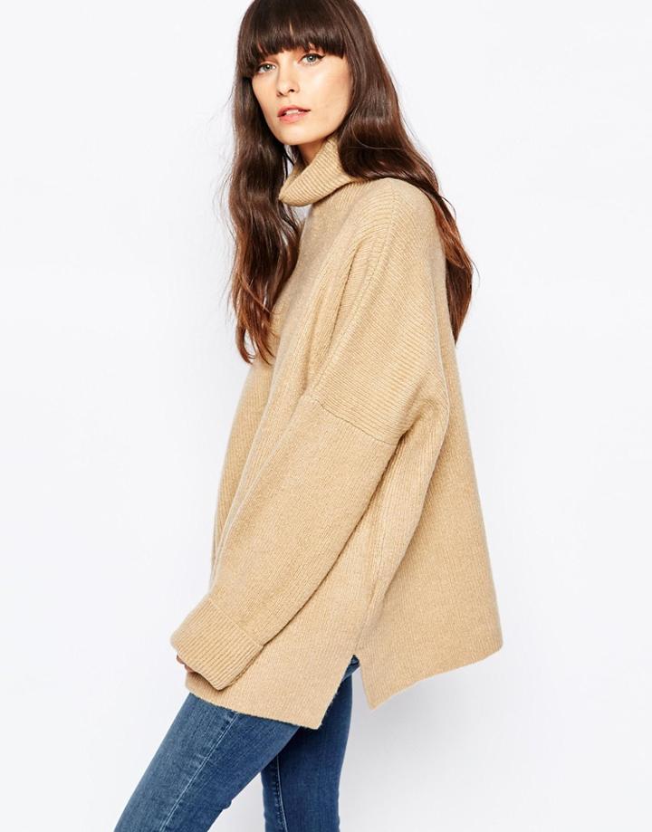 Paisie Slouchy Turtleneck Sweater - Camel
