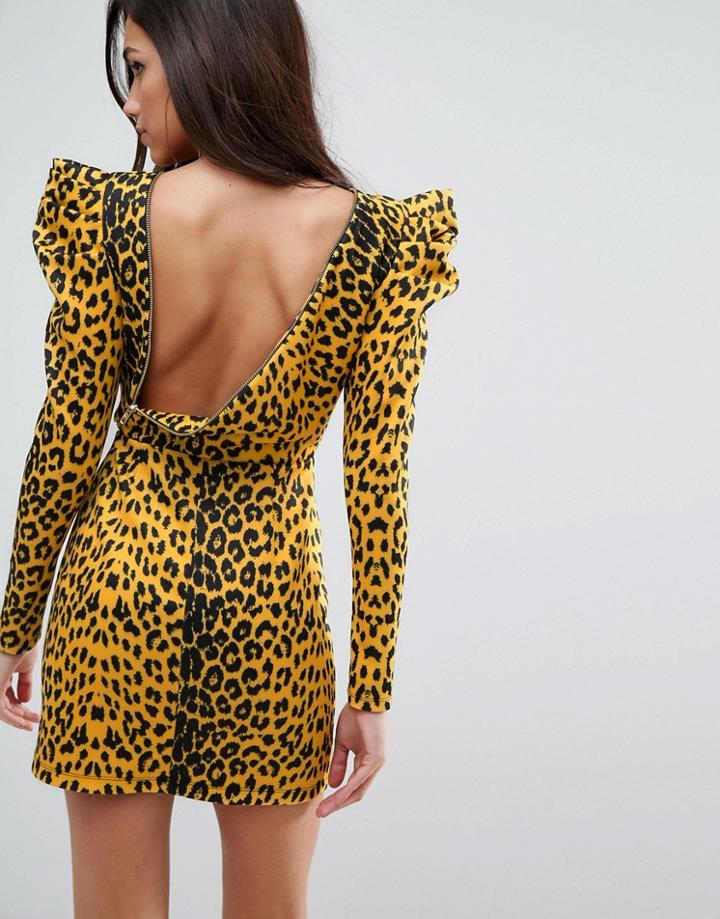 Asos Leopard Print Open Back Mini Dress - Multi