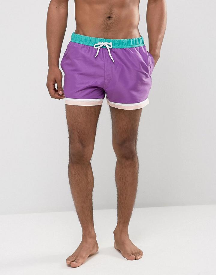 Asos Swim Shorts In Purple With Hem Detail In Short Length - Purple
