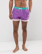 Asos Swim Shorts In Purple With Hem Detail In Short Length - Purple