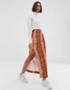 Asos Design Colored Snake City Maxi Skirt With Split - Multi