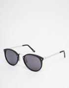 Asos Round Sunglasses With Metal Nose Detail In Black - Black