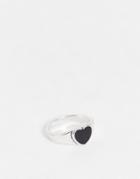 Designb London Signet Ring With Onyx Heart In Silver