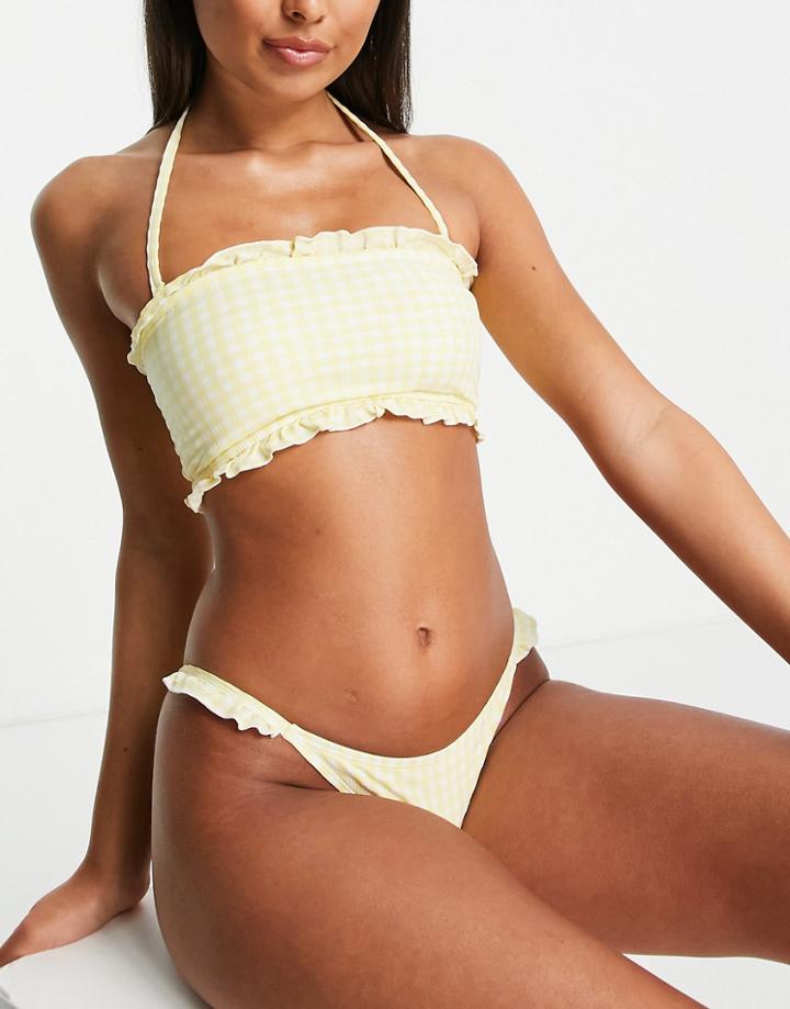 Accessorize Bandeau Bikini Top In Lemon Gingham-yellow