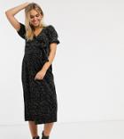 Asos Design Maternity Velvet Glitter Midi Tea Wrap Dress In Black