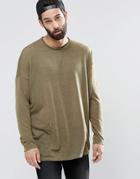 Asos Knitted Jersey Extreme Oversize Long Sleeve T-shirt With Raw Edge - Khaki