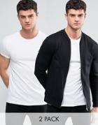 Asos Jersey Bomber Jacket/roll Sleeve T-shirt With Logo 2 Pack Save -