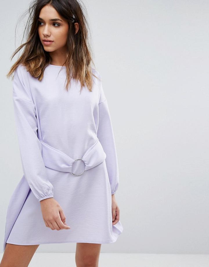 Boohoo Balloon Sleeve Ring Detail Dress - Purple
