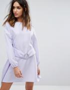 Boohoo Balloon Sleeve Ring Detail Dress - Purple