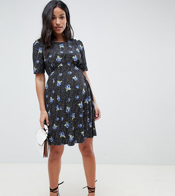 Asos Design Maternity Mini Skater Tea Dress In Floral Print - Multi