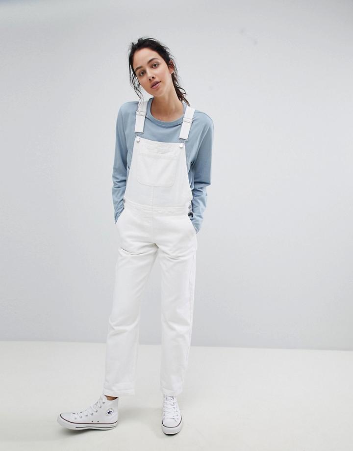Asos Design Denim Overall In Off White - White