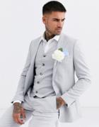 Asos Design Wedding Skinny Suit Jacket In Ice Gray Micro Texture - Gray