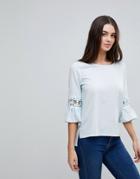 Ax Paris 3/4 Sleeve Top With Lace Detail - Blue